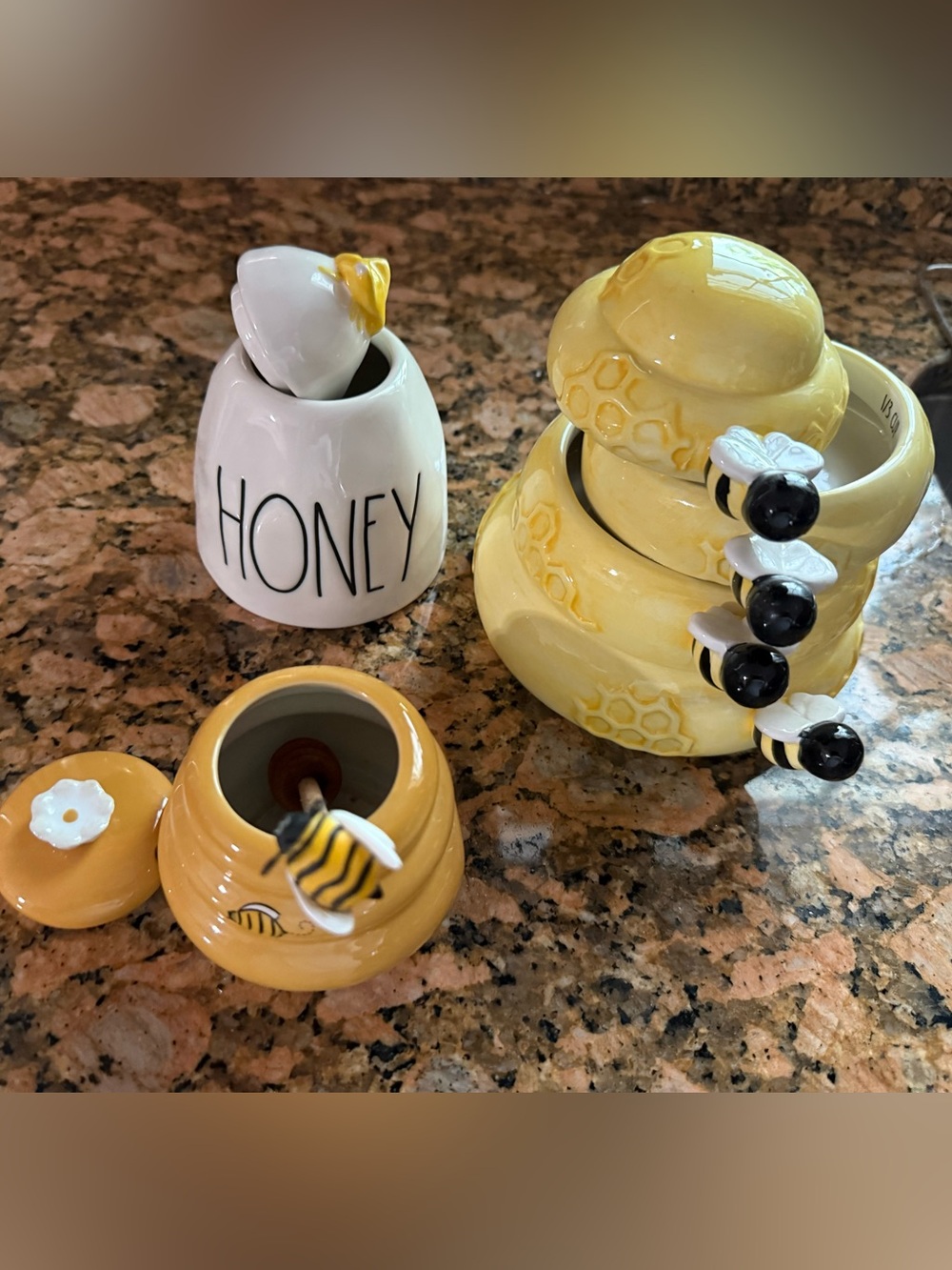 Yellow Ceramic Bee Honey Pot Set with Honey Dipper - Unbranded